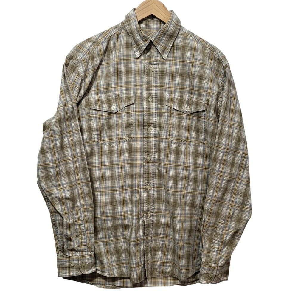 Roper Mens Plaid‎ Western Button Down Shirt Tan Brown Blue Long Sleeve Medium